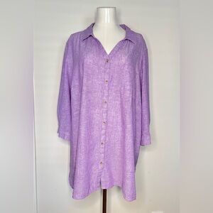 Catherines plus size 2X half sleeve button down shirt linen blend purple